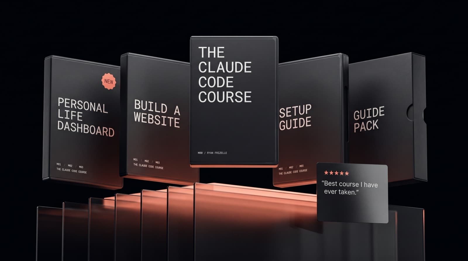 The Claude Code Course product lineup, including Personal Life Dashboard, Build A Website, Setup Guide, and Guide Pack.
